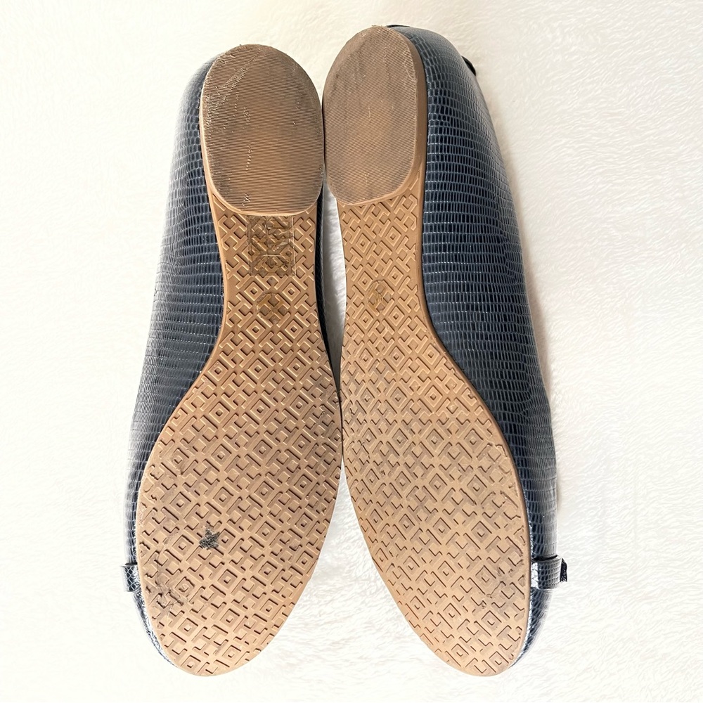 Tory Burch Navy Blue Mini Miller Flat - Matte Micro Tejus Print Size 9 - Picture 10 of 11